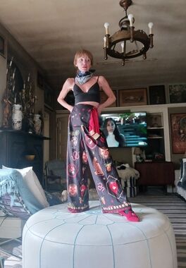 SHEIN Black Wide-Leg Printed Palazzo Pants  JUMPSUIT ROMPER OVERALLS S sz.4